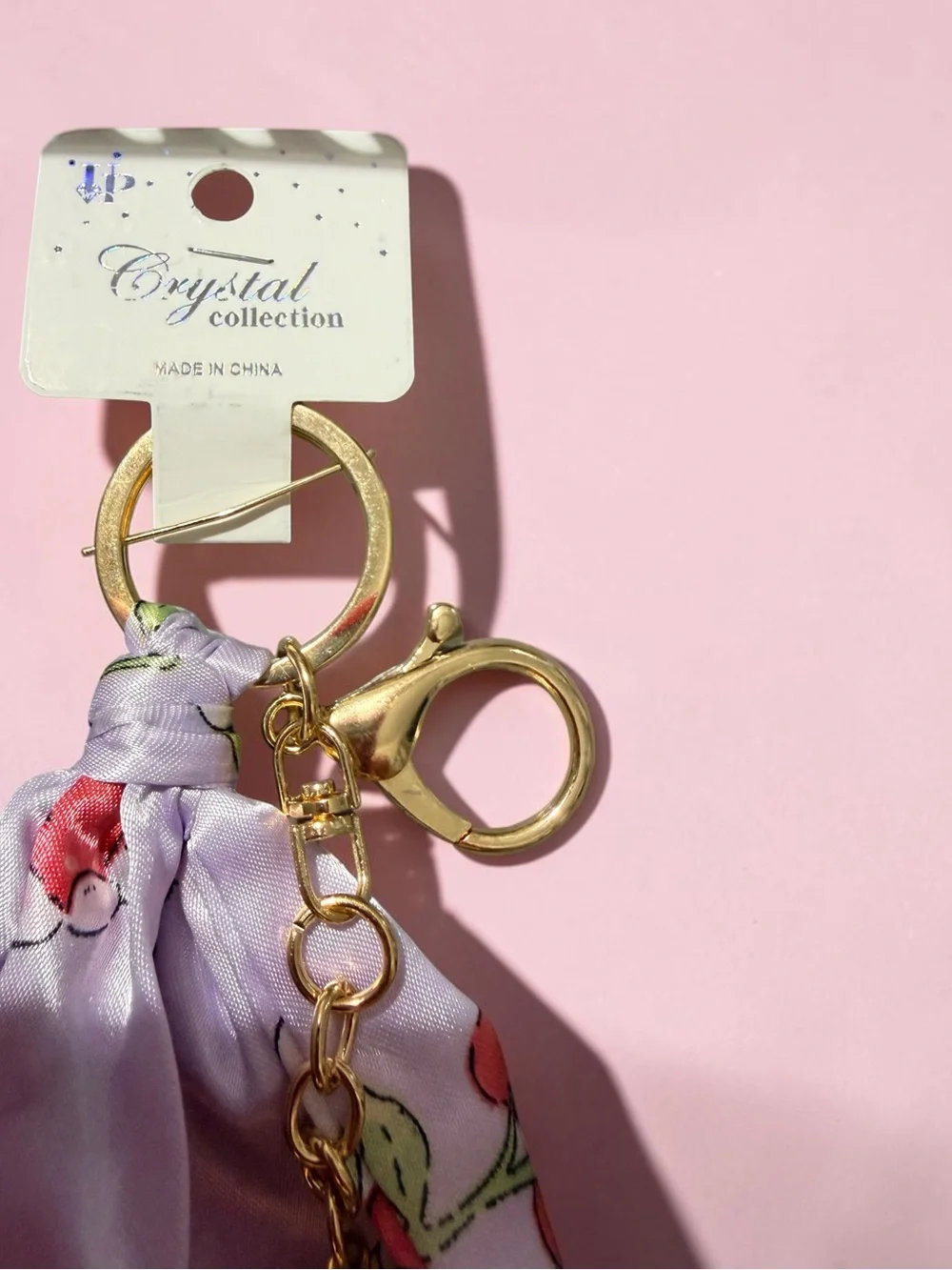 Lavender Cherry Scarf Keychain with Gold Teddy Charm